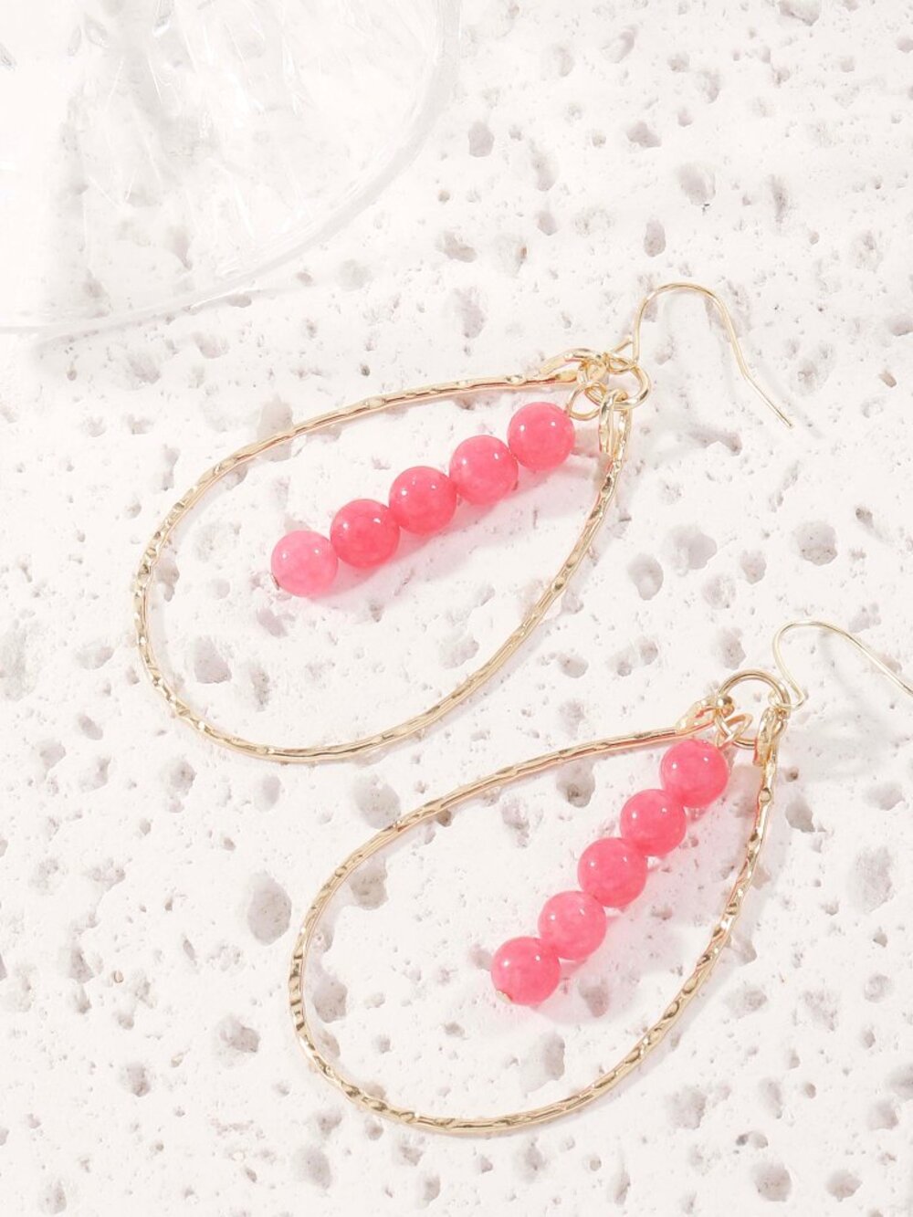Dark Rose Pink Mountain Jade Teardrop Hoop Earrings